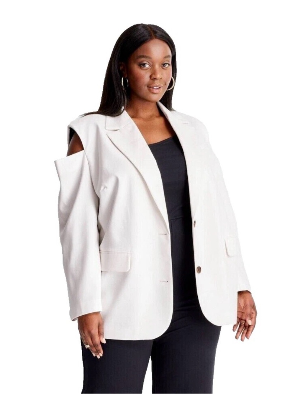 Future Collective Plus Size Women's Open Shoulder Oversized Blazer Cream 3X